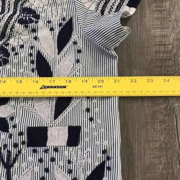 Womens Pullover Tunic Embroidered Gray Blue/Black Shirt Blouse See Measurements - Picture 8 of 12